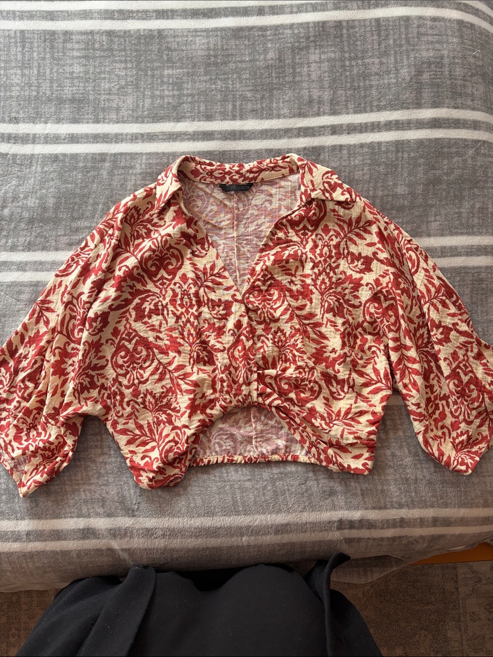 Floral Red and Cream Women's Top
